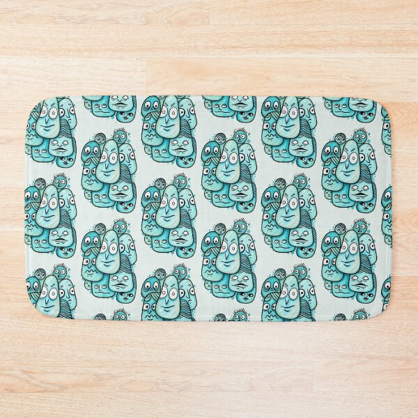 Item preview, Grumpy Blob Faces - Quirky Turquoise Character Art designed and sold by lalatrash.