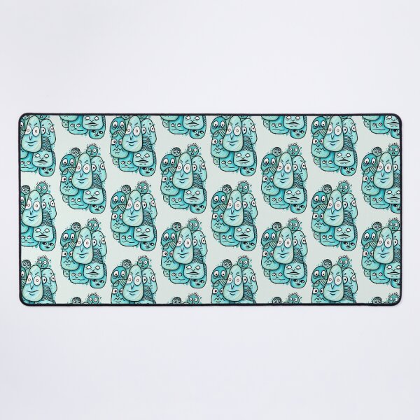 Item preview, Grumpy Blob Faces - Quirky Turquoise Character Art designed and sold by lalatrash.