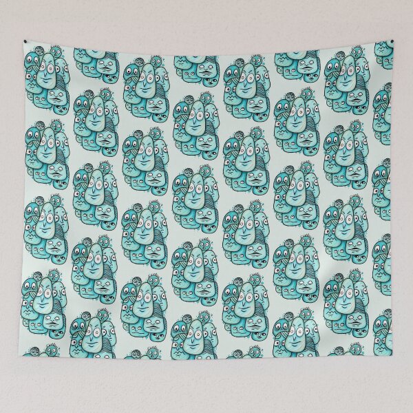 Item preview, Grumpy Blob Faces - Quirky Turquoise Character Art designed and sold by lalatrash.