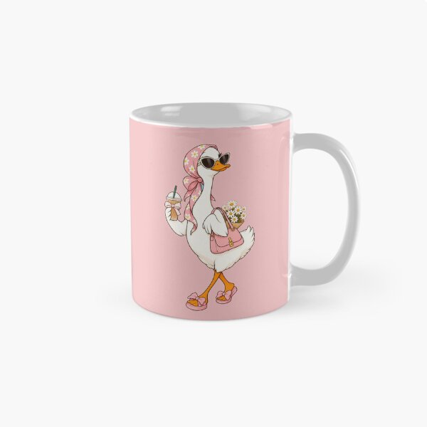 Item preview, Cute Coquette Goose with Iced Coffee | Pink Floral Headscarf Duck Sticker designed and sold by littlepiptales.