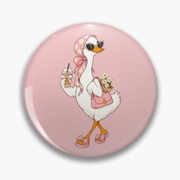Item preview, Cute Coquette Goose with Iced Coffee | Pink Floral Headscarf Duck Sticker designed and sold by littlepiptales.