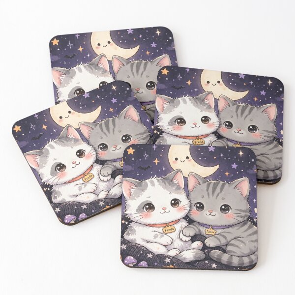 Item preview, Freda and Junior Kawaii Cats Under Moon designed and sold by MAISON SYLVIE.