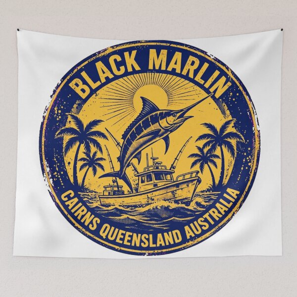 Item preview, Black Marlin Cairns Queensland Fishing Great Barrier Reef Marlin Fishing Vintage Badge designed and sold by Yellowriversss.