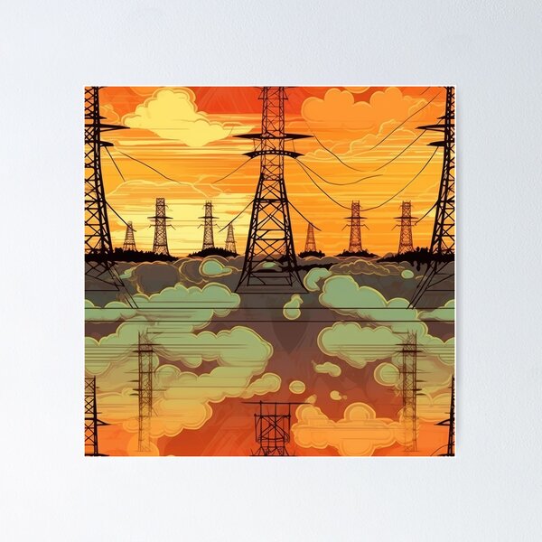 Item preview, Power Line Towers Sunset Cloud Pattern designed and sold by Pylon-Bureau.