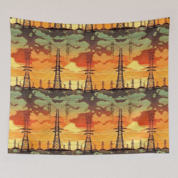 Item preview, Power Line Towers Sunset Cloud Pattern designed and sold by Pylon-Bureau.
