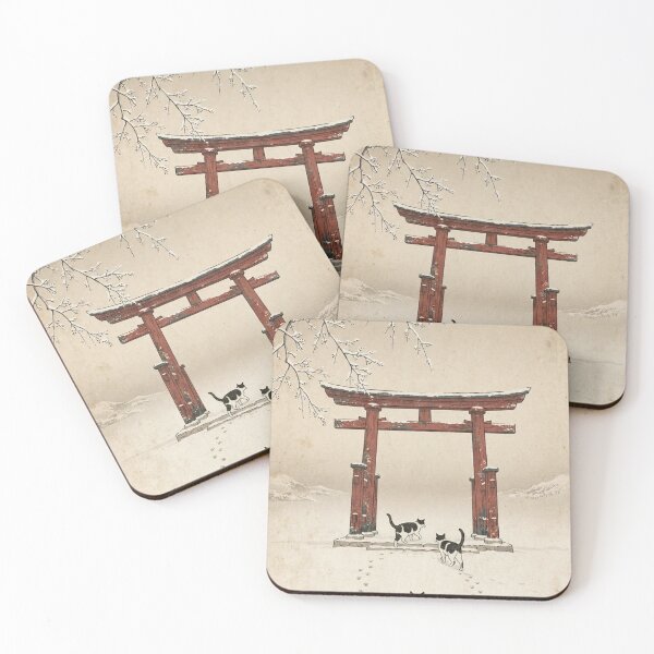 Item preview, Cat at Snowy Torii Gate Vintage Japanese Woodblock Style designed and sold by blairvina9028.