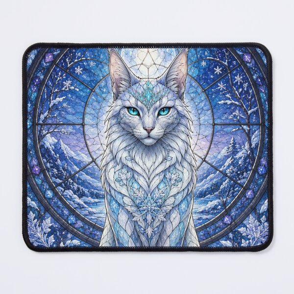 Item preview, The Guardian of Winter – Ice Cat in Blue Stained Glass designed and sold by Pixel Otaku Gallery.