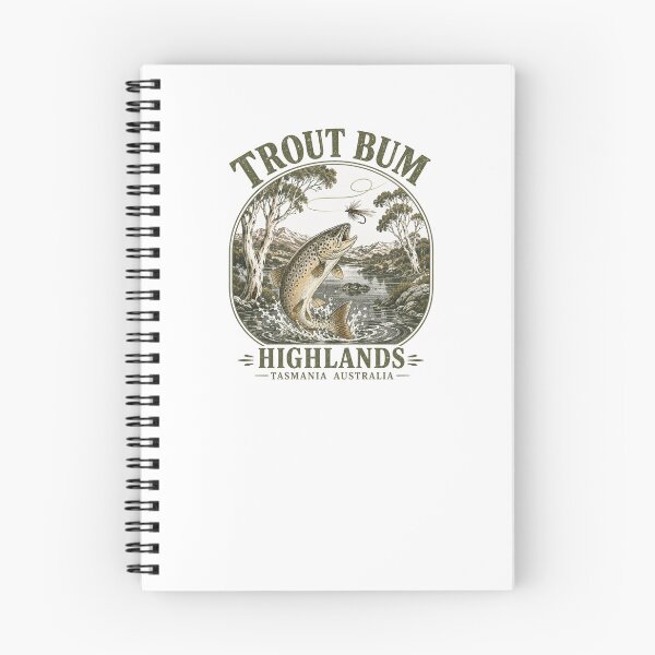 Item preview, Trout Bum Highlands Tasmania Brown Trout Fly Fishing Tasmania Vintage Badge designed and sold by Yellowriversss.