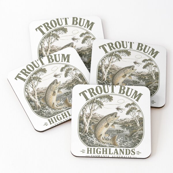 Item preview, Trout Bum Highlands Tasmania Brown Trout Fly Fishing Tasmania Vintage Badge designed and sold by Yellowriversss.