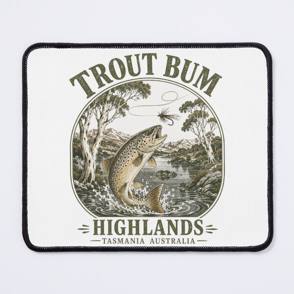 Item preview, Trout Bum Highlands Tasmania Brown Trout Fly Fishing Tasmania Vintage Badge designed and sold by Yellowriversss.