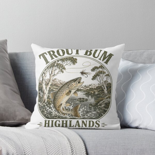 Item preview, Trout Bum Highlands Tasmania Brown Trout Fly Fishing Tasmania Vintage Badge designed and sold by Yellowriversss.