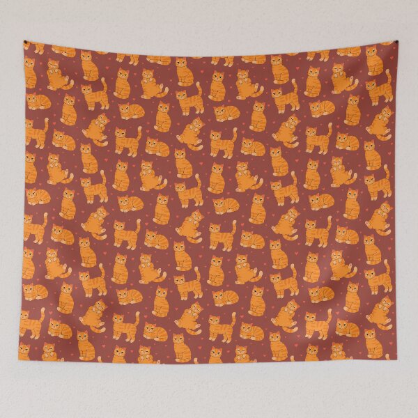 Item preview, Cartoon orange kittens with hearts on a burgundy background designed and sold by burbura.