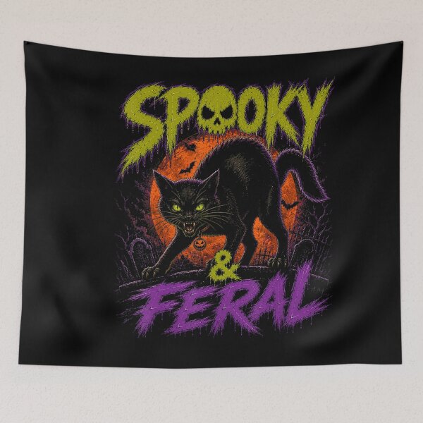 Item preview, Spooky and Feral Black Cat Retro Halloween Horror designed and sold by VioletNance.