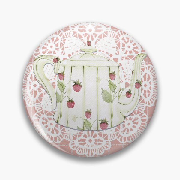 Item preview, Strawberry Tea Party Greeting Card with Vintage Teapot and Lace Frame designed and sold by Sagi Jane Art.