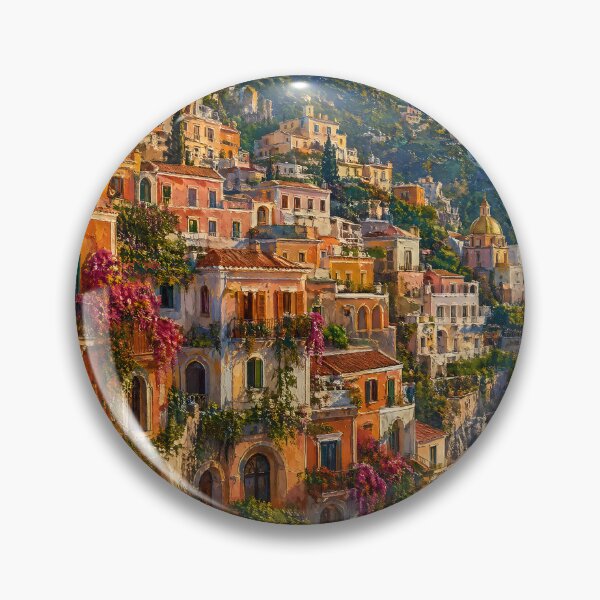 Item preview, Amalfi Coast Cliffside Village Oil Painting designed and sold by ArtAmbience.