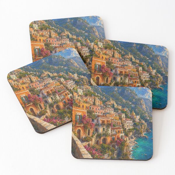 Item preview, Amalfi Coast Cliffside Village Oil Painting designed and sold by ArtAmbience.