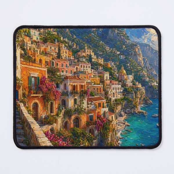 Item preview, Amalfi Coast Cliffside Village Oil Painting designed and sold by ArtAmbience.