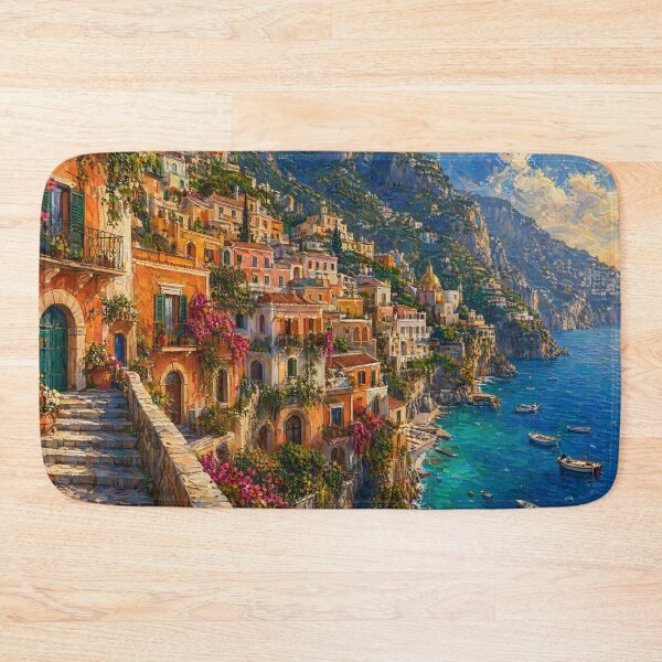 Item preview, Amalfi Coast Cliffside Village Oil Painting designed and sold by ArtAmbience.