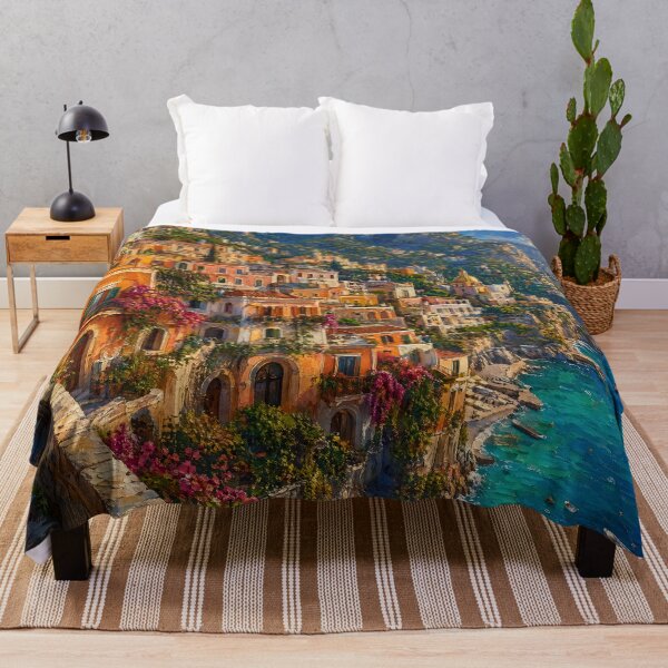 Item preview, Amalfi Coast Cliffside Village Oil Painting designed and sold by ArtAmbience.