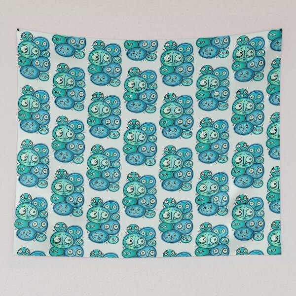 Item preview, Teal Weird Faces Retro Doodle Art designed and sold by lalatrash.