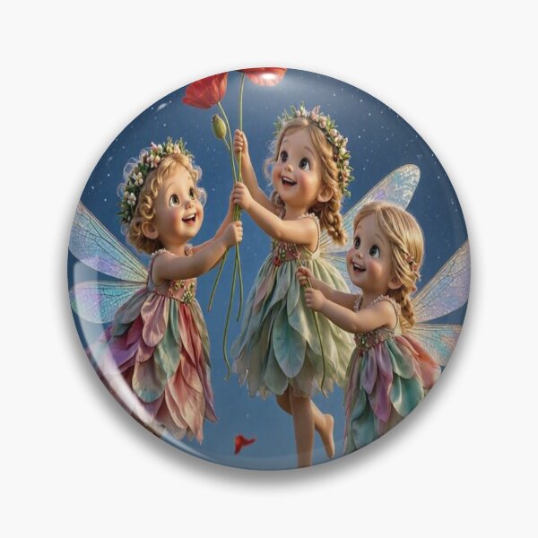 Item preview, Cute Little Fairies with Poppy Flowers Under Full Moon designed and sold by Breezes-of-Ida.