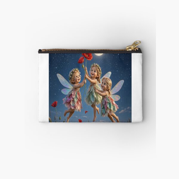 Item preview, Cute Little Fairies with Poppy Flowers Under Full Moon designed and sold by Breezes-of-Ida.