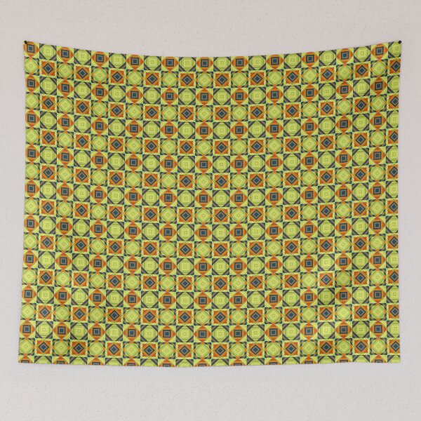 Item preview, Retro Lime Pure Orange Geometric Diamond Quilt designed and sold by whimsiqueer.