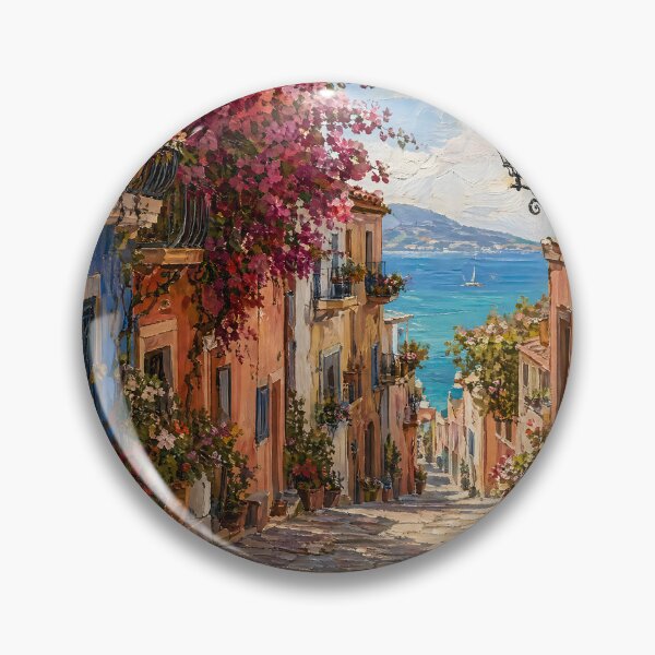 Item preview, Mediterranean Coastal Street Sea View Painting designed and sold by ArtAmbience.