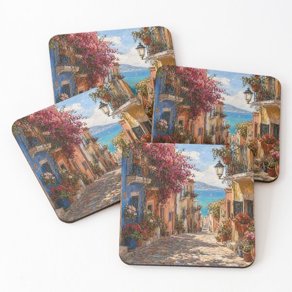 Item preview, Mediterranean Coastal Street Sea View Painting designed and sold by ArtAmbience.