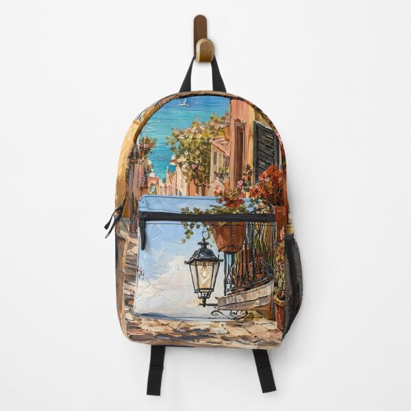 Item preview, Mediterranean Coastal Street Sea View Painting designed and sold by ArtAmbience.