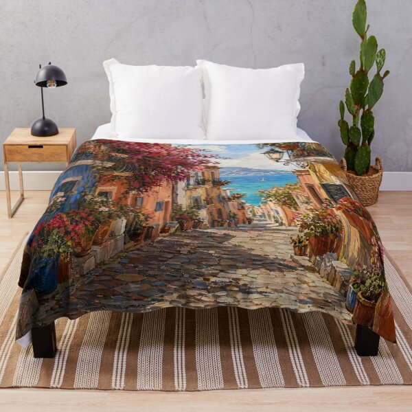Item preview, Mediterranean Coastal Street Sea View Painting designed and sold by ArtAmbience.
