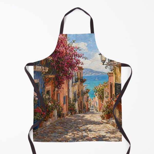 Item preview, Mediterranean Coastal Street Sea View Painting designed and sold by ArtAmbience.