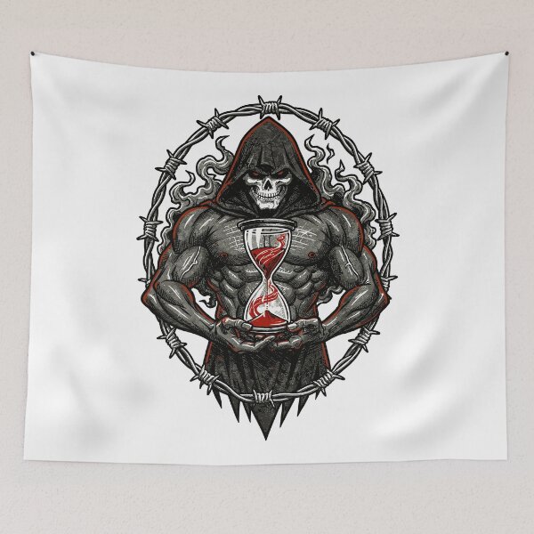 Item preview, Dark Reaper Skull Hourglass Barbed Wire Art designed and sold by Romgora.