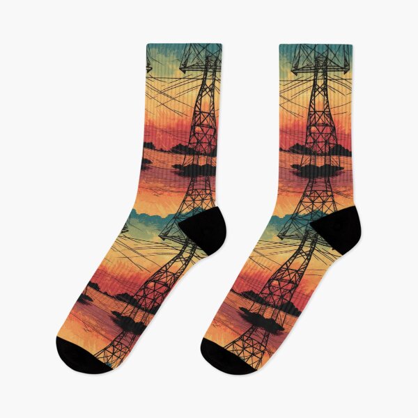 Item preview, Electricity Pylons Vintage Sunset Landscape designed and sold by Pylon-Bureau.