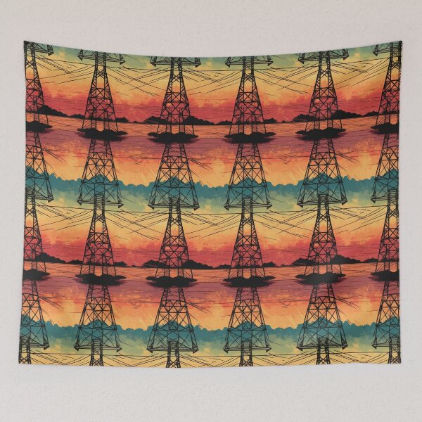 Item preview, Electricity Pylons Vintage Sunset Landscape designed and sold by Pylon-Bureau.