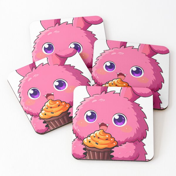 Item preview, Cute Fuzzy Pink Monster Eating Cupcake Icon designed and sold by pumsquare.