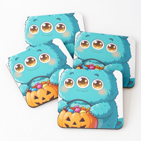 Item preview, Cute Multi-Eyed Turquoise Monster with Trick-or-Treat Pail Icon designed and sold by pumsquare.