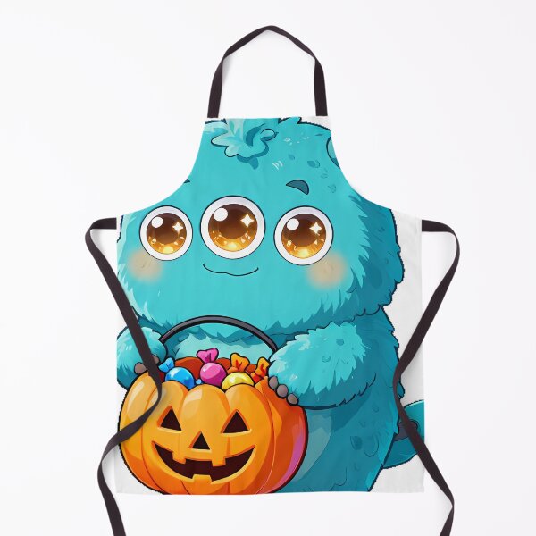 Item preview, Cute Multi-Eyed Turquoise Monster with Trick-or-Treat Pail Icon designed and sold by pumsquare.
