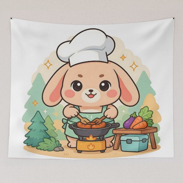 Item preview, Cute Kawaii Bunny Chef Camping Sticker designed and sold by ChibiPCStudio.