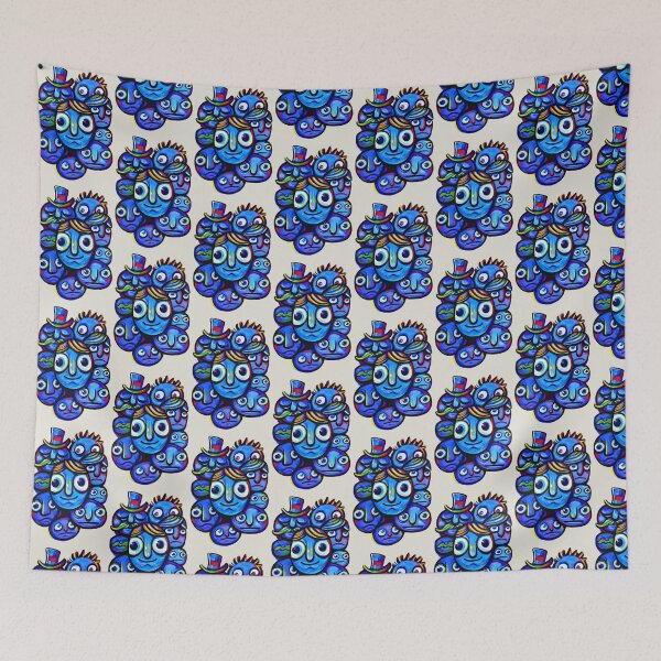 Item preview, Blue Abstract Faces Folk Art designed and sold by lalatrash.