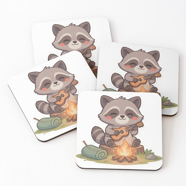 Item preview, Cute Kawaii Raccoon Playing Guitar Campfire Sticker designed and sold by ChibiPCStudio.