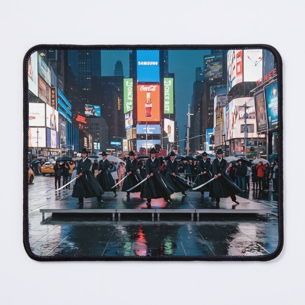 Item preview, Korean Traditional Jinju Geommu Sword Dance at New York Times Square Art Print, Cyberpunk Cultural Fusion Design designed and sold by SOOstudio73.