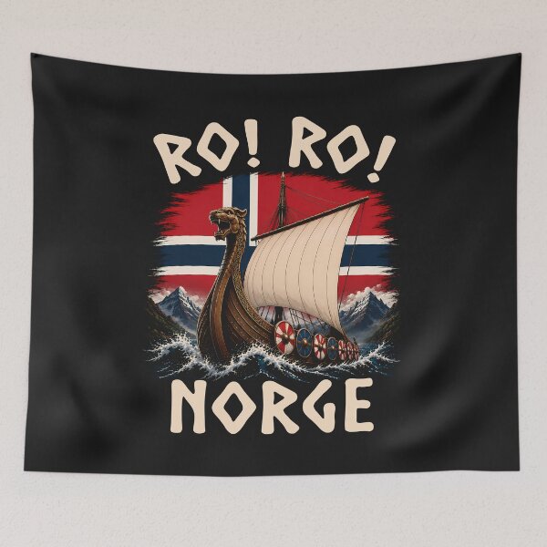 Aperçu de l'œuvre Ro! Ro! Norge Norvège Viking Dragon Ship Nordic Saga créée et vendue par Infinitee8hirts.
