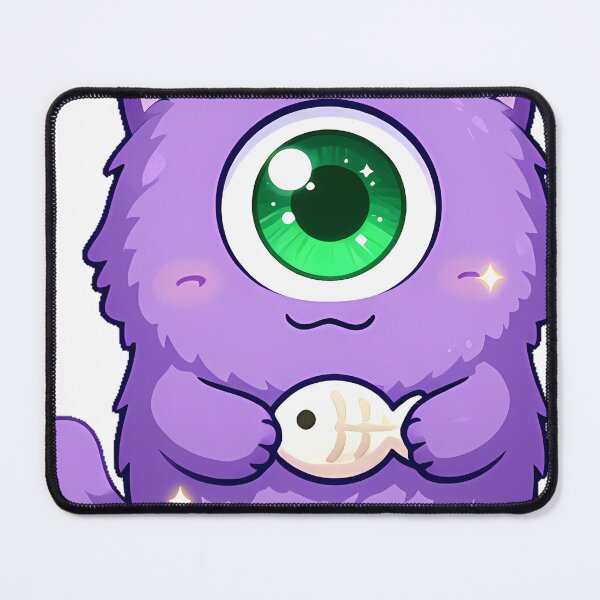Item preview, Cute Fluffy Cyclops Cat Monster with Fish Bone Candy Icon designed and sold by pumsquare.