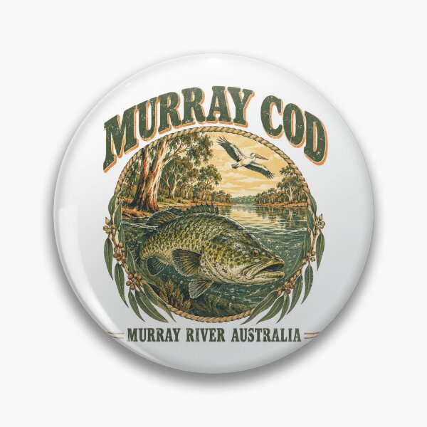 Item preview, Murray Cod Murray River Australia Freshwater Fishing Vintage Badge  designed and sold by Yellowriversss.