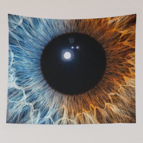Item preview, Fire and Ice Human Eye Iris Macro Split Blue Orange Heterochromia Art designed and sold by LYAN-STORE.