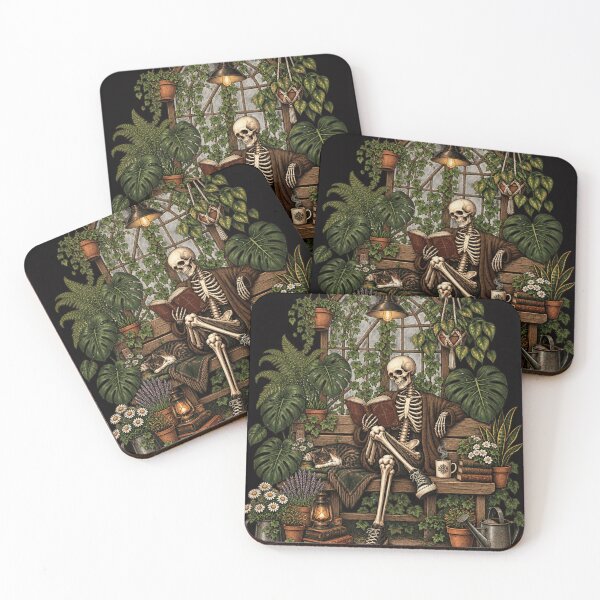 Item preview, Dark Academia Skeleton Reading Book in Cozy Greenhouse designed and sold by LUX2Boutique ★★★★★.