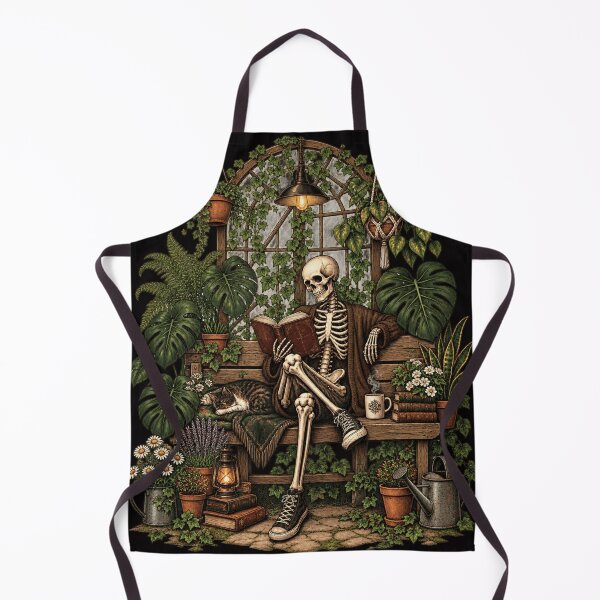 Item preview, Dark Academia Skeleton Reading Book in Cozy Greenhouse designed and sold by LUX2Boutique ★★★★★.