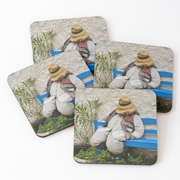 Item preview, Funny Scarecrow Resting on Bright Blue Bench designed and sold by Rogi74.