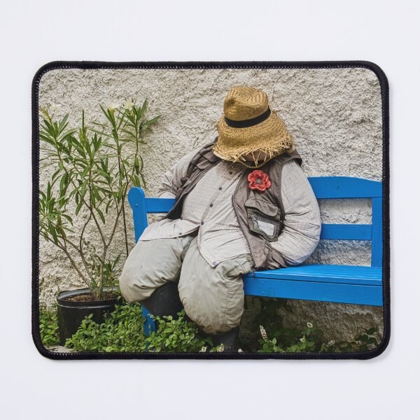Item preview, Funny Scarecrow Resting on Bright Blue Bench designed and sold by Rogi74.
